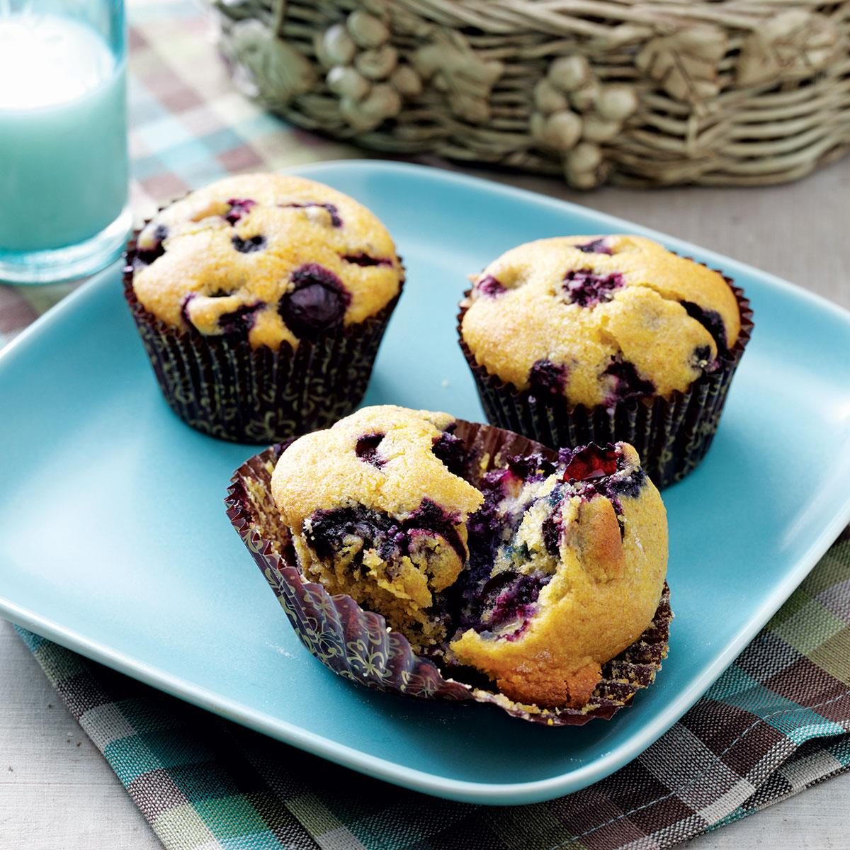 Baked Blueberry Cornmeal Muffins Recipe | Taste of Home