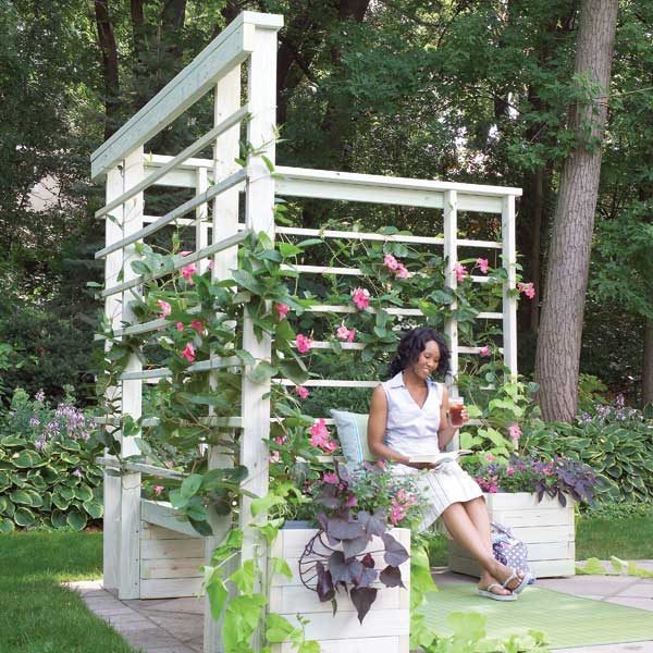 how to build an arbor with built-in benches the family