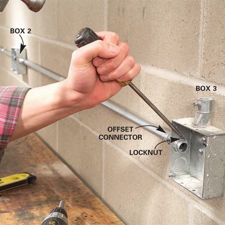 electrical wiring conduit surface mounted garage install outlets metal lighting mount box pvc electric run installing power lights locknuts tighten