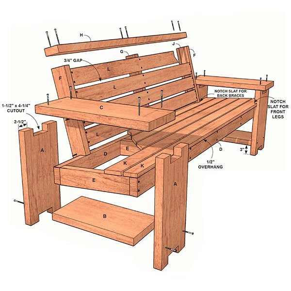 perfect patio combo: wooden bench plans with built-in end