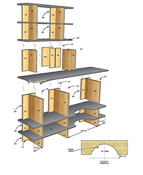 Figure A shows the construction details of the stackable shelves.