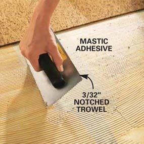 Troweling an adhesive