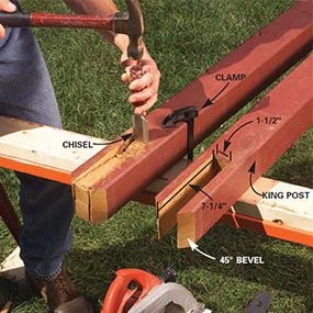 Measure and cut the 4x4 king posts to length