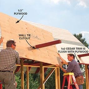 Mark out the location of the 4x4 wall ties on the 1/2-in. plywood roof sheathing