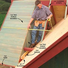 Nail 1x6 tongue-and-groove boards to the rafters