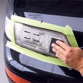 cleaning headlights with sandpaper