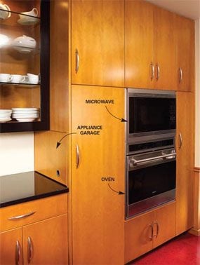'50s style custom cabinets with built-in microwave and oven
