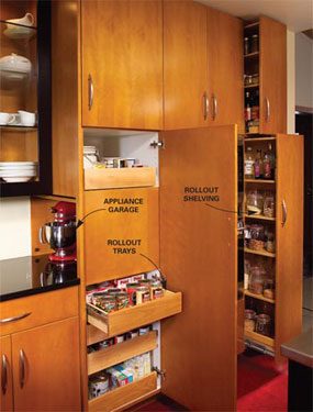 '50s style cabinets with roll-out trays and appliance garage
