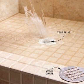 shower drain leak tile floor