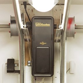 Close-up of garage door opener motor