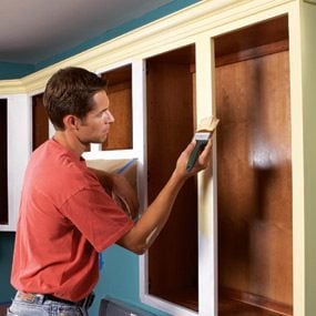 kitchen cabinets spray paint painting cabinet doors use repainting familyhandyman brush frames cupboards step