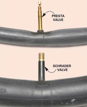 Presta and Schrader valves on tubes