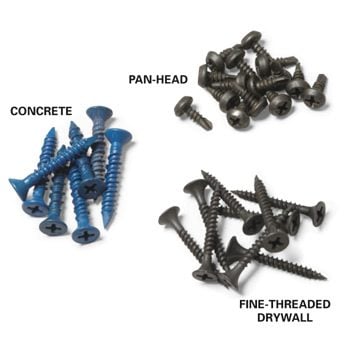 Concrete screws, pan head screws and drywall screws