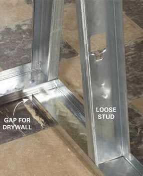 Loose stud at inside corner awaiting drywall load bearing steel studs