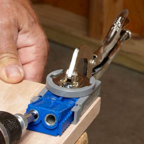 Drilling pocket hole with a pocket screw jig