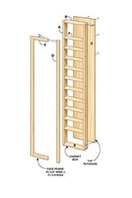 Components of basic built-in shelves assembly shown in exploded view.