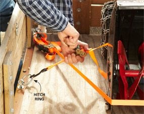 Use hitching rings to securely tie down loads in your utility trailer.