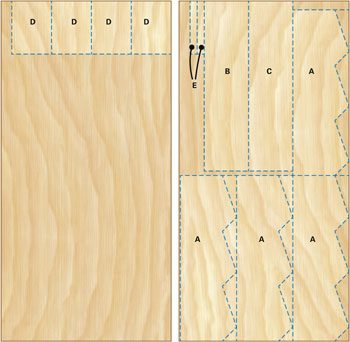 Cutting diagram for 4 x 8 sheets of plywood.