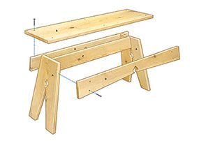 Figure A shows an exploded view of a DIY pine bench