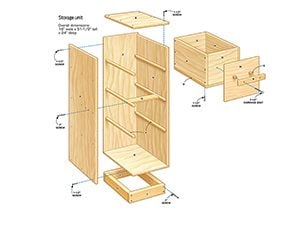 Figure A shows an exploded view of the DIY garage storage unit.