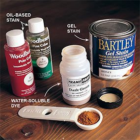 Stain furniture with either oil, gel or water-soluble stain.