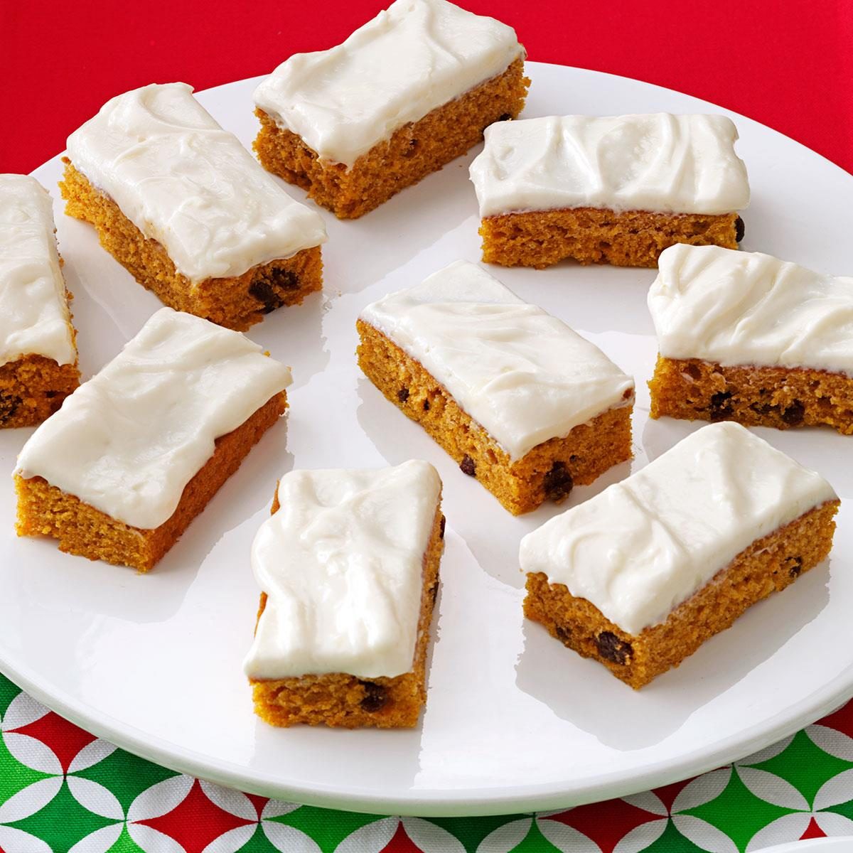Cream Cheese Frosted Pumpkin Bars Recipe | Taste of Home