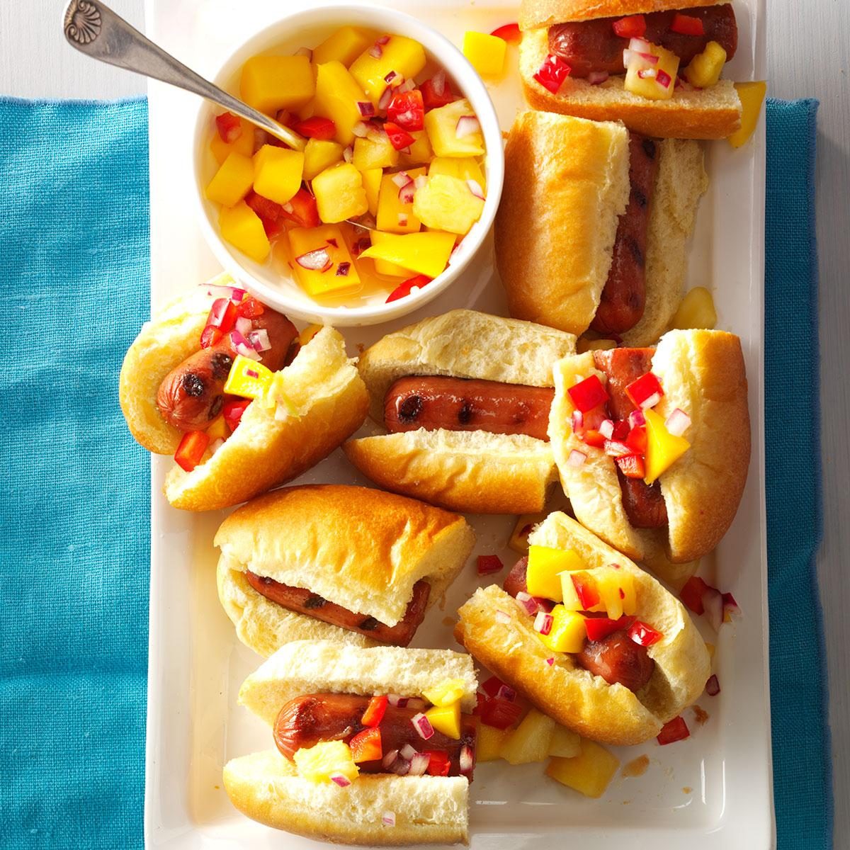 Hot Dog Sliders with Mango-Pineapple Salsa Recipe | Taste ...